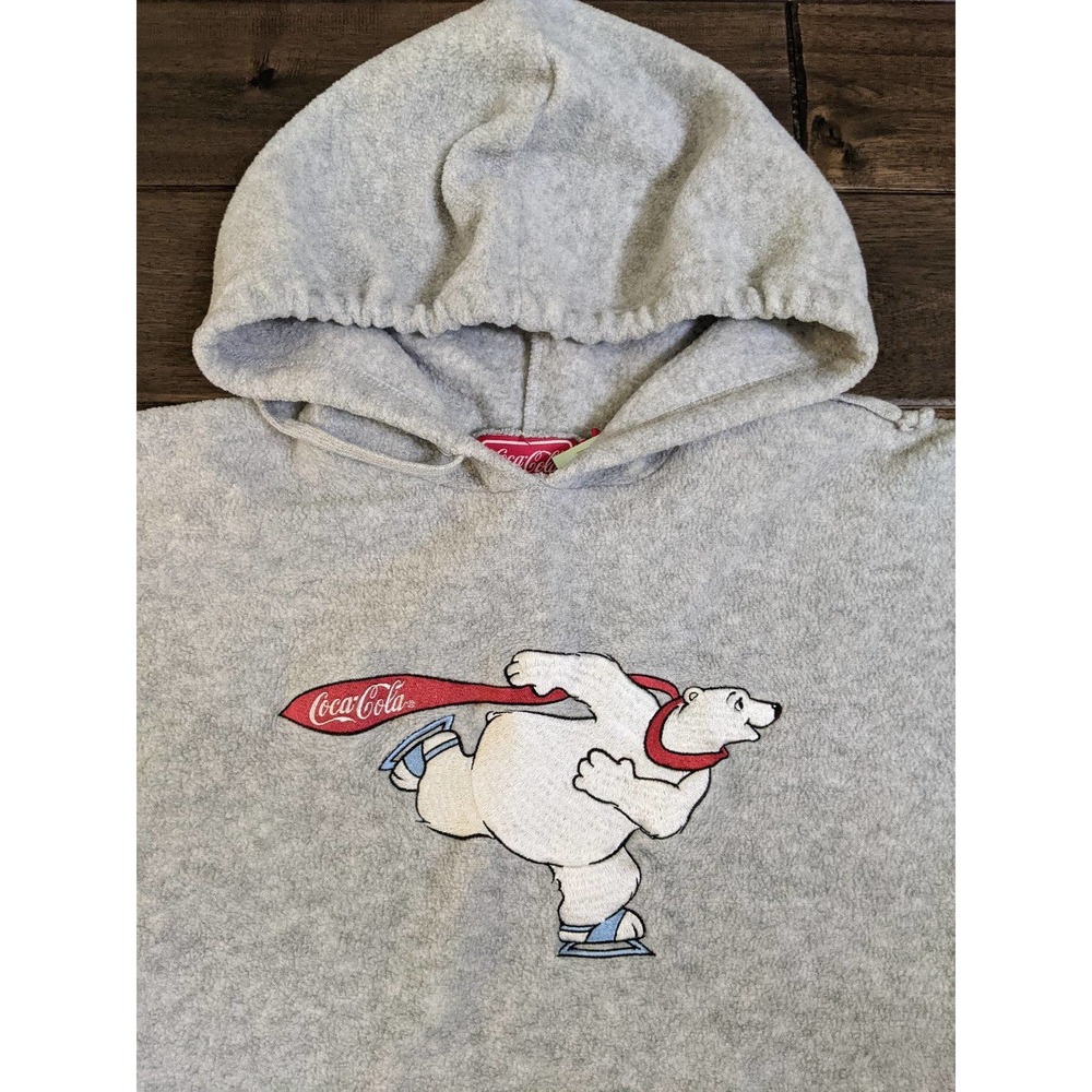 Vintage Coca Cola bear embroidery embroidered pullover hoodie Size L large boys